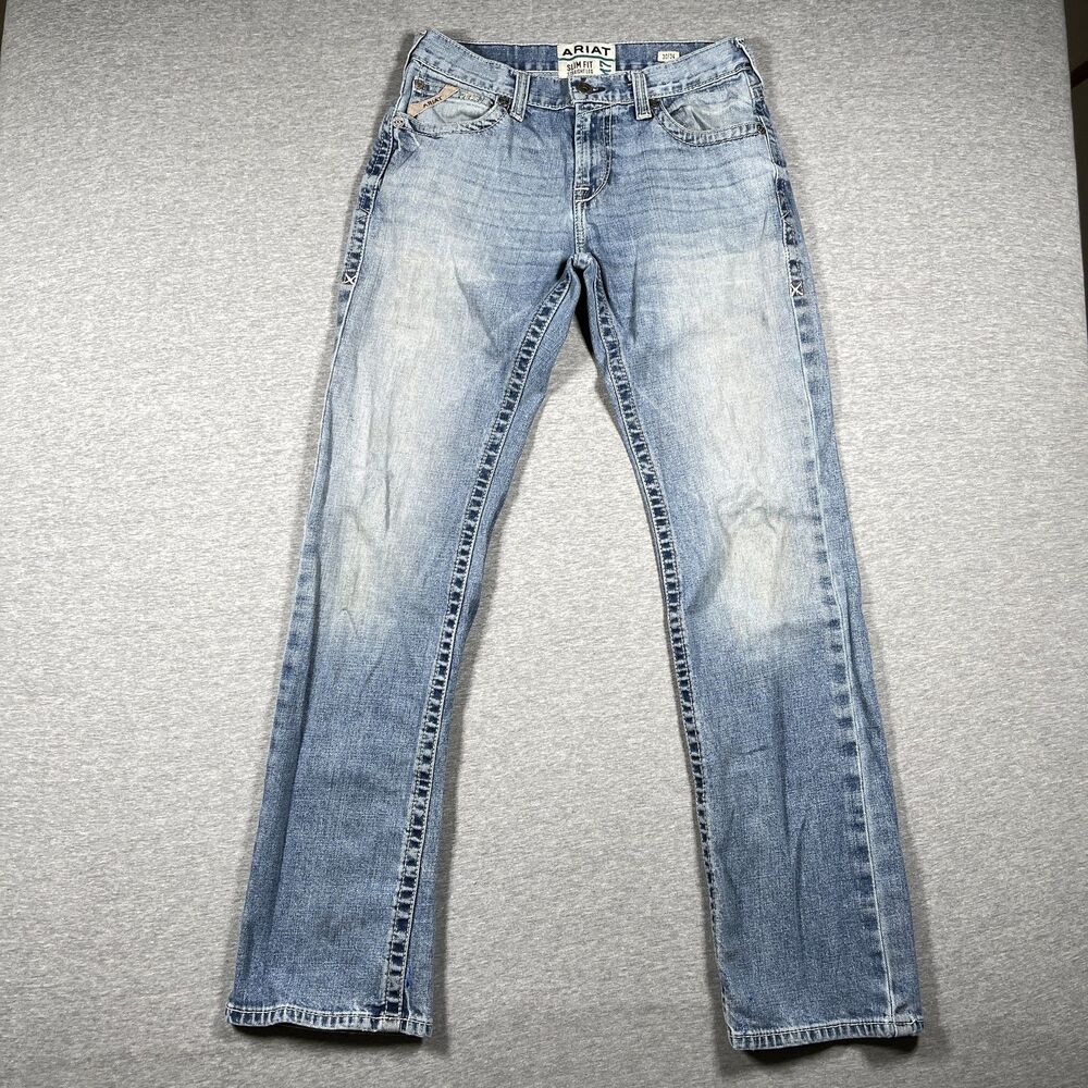 Ariat M7 Jeans Mens 29x32 Blue Slim Fit Straight Leg Ariat Light Wash